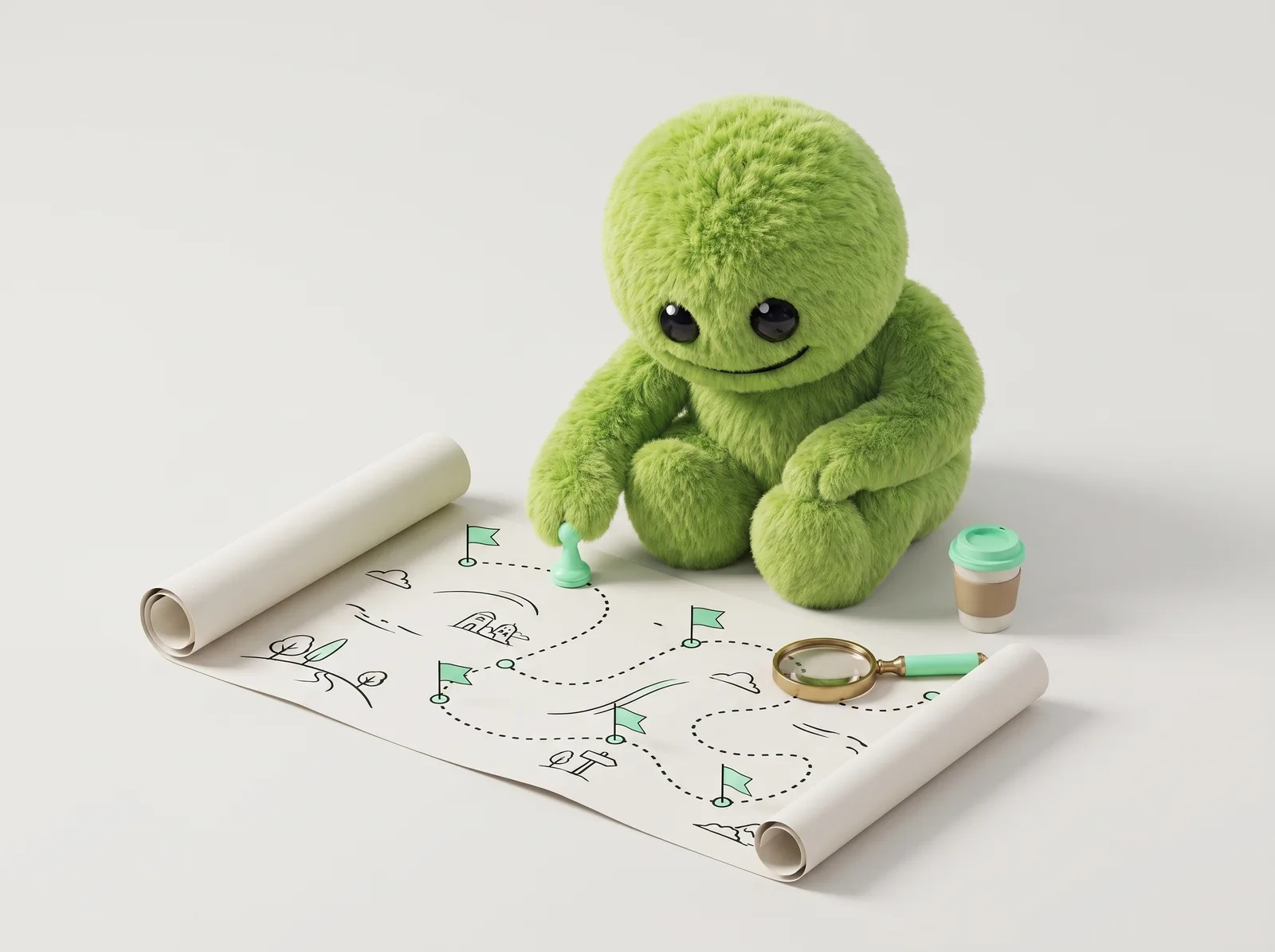 The SENNSE mascot plotting milestones along a paper roadmap with a mint game piece