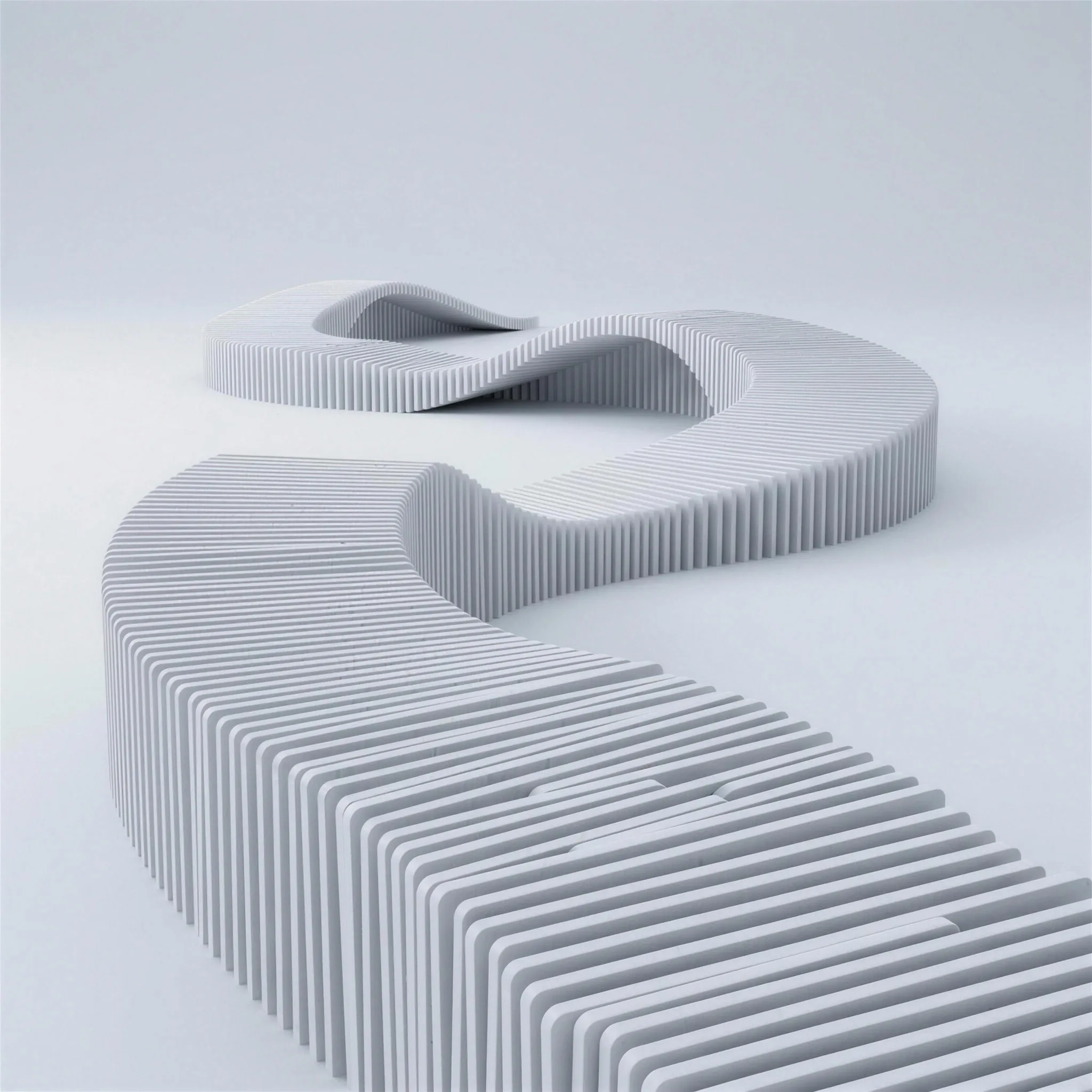 A winding road of stacked white plates receding into the distance